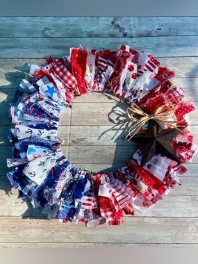 Patriotic 12” Handmade Rag Wreath